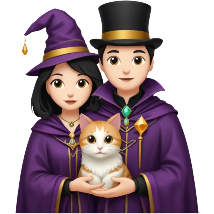 magician couple and their pet cat emoji