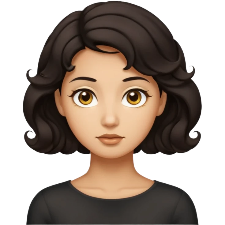 This avatar has tightly curled dark hair styled upward, a rounded face with golden-brown eyes, and a neutral expression emoji