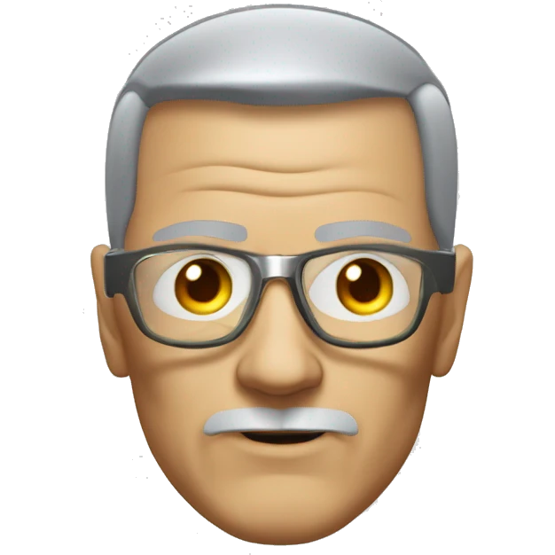 Older Male cyborg head with metallic plated face, brown flat top haircut, glasses and circuitry emoji