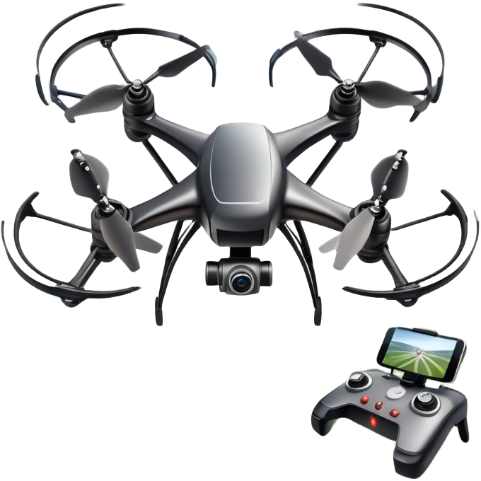 An icon showing a racing quadcopter drone in the foreground, flying at high speed through a course filled with obstacles and checkpoints. Other drones zoom in the background over a dynamic landscape. Transparent background highlights the thrill and precision of drone racing. emoji