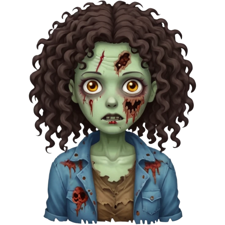 Zombie woman with curly, dark brown h longair (not thick or voluminous emoji
