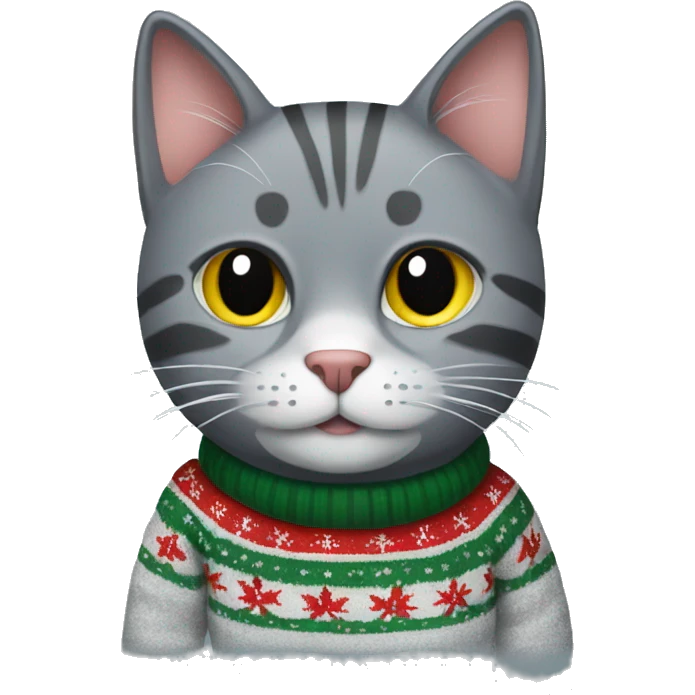 grey cat wearing christmas sweater emoji