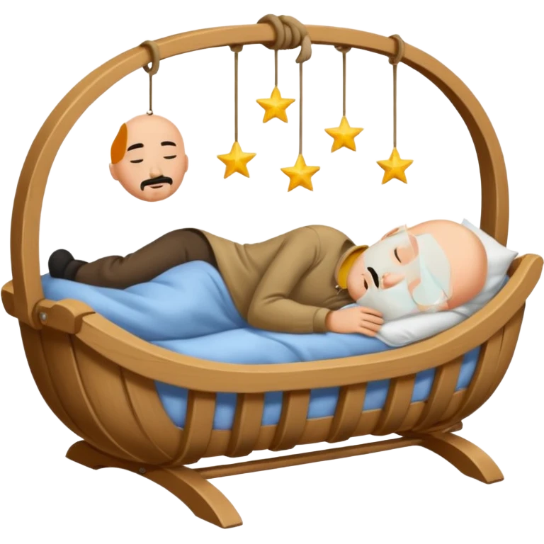 a bald, tan man who has a black goatee sleeping in a cradle emoji
