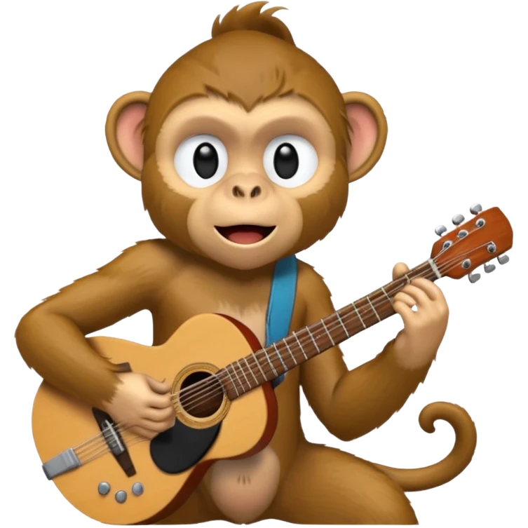 A monkey playing guitar, emotionally immersed in the music, portrait, bust up emoji