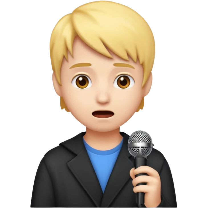 emoji student nervous afraid to speak, shy face, microphone crossed, white background emoji