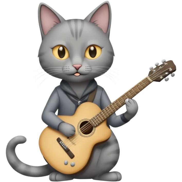 thin grey cat play guitar, long full body emoji