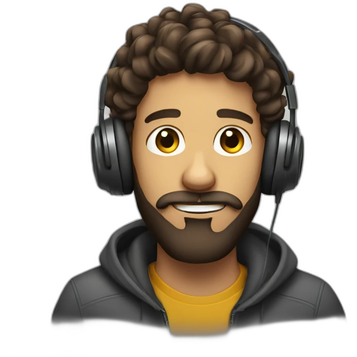 curled hair brun guy with headphone and beard emoji