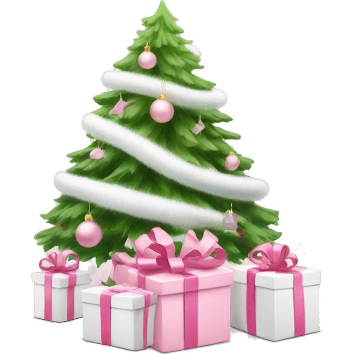 Light pink Christmas gifts under a white Christmas tree  emoji
