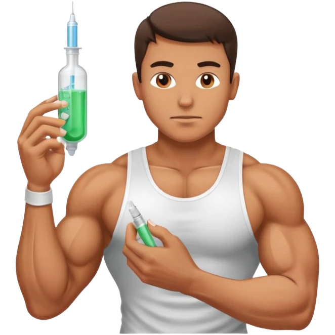 athlete in gym about to inject steroids emoji