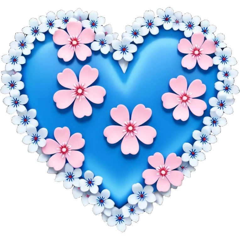  blue sakura heart, heart made of white sakura petals with pink accents, remove background emoji