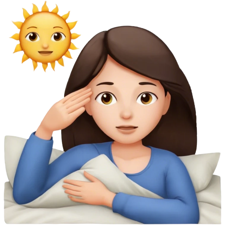 brunette girl waking up in the morning with sun emoji
