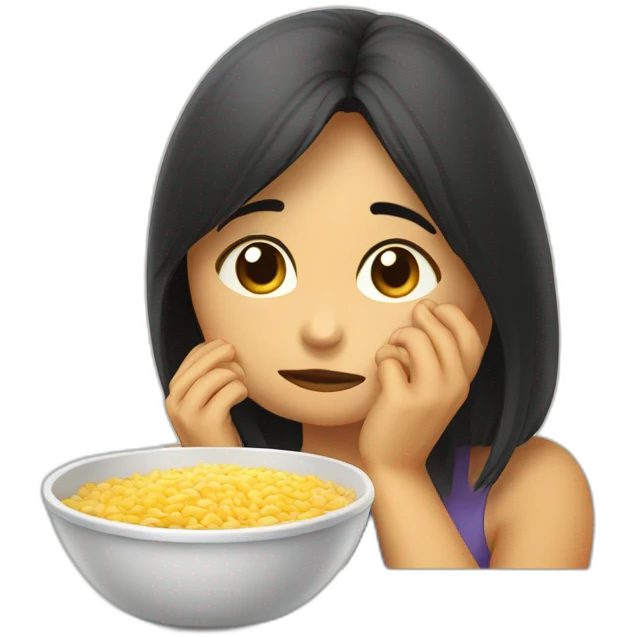 Chica morocha  Comiendo arroz blanco triste emoji