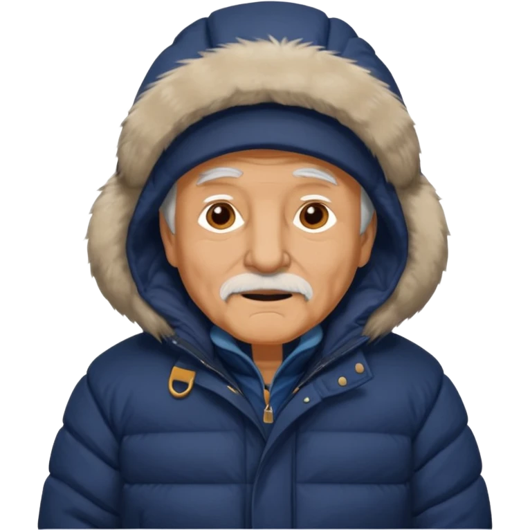 old man in navy puffy winter coat emoji