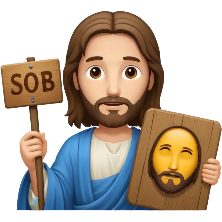 Jésus avec une pancarte dans ses mains dans ses mains emoji