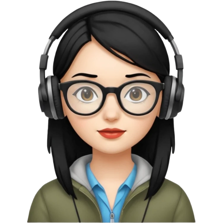 
gamer, black hair girl with glasses, headphone emoji