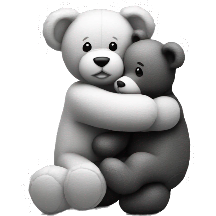 Teddy hugging another teddy black and white  emoji