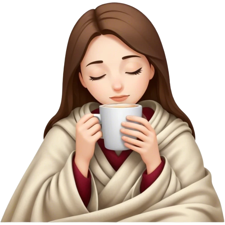 girl inside a blanket sipping coffee eyes closed emoji