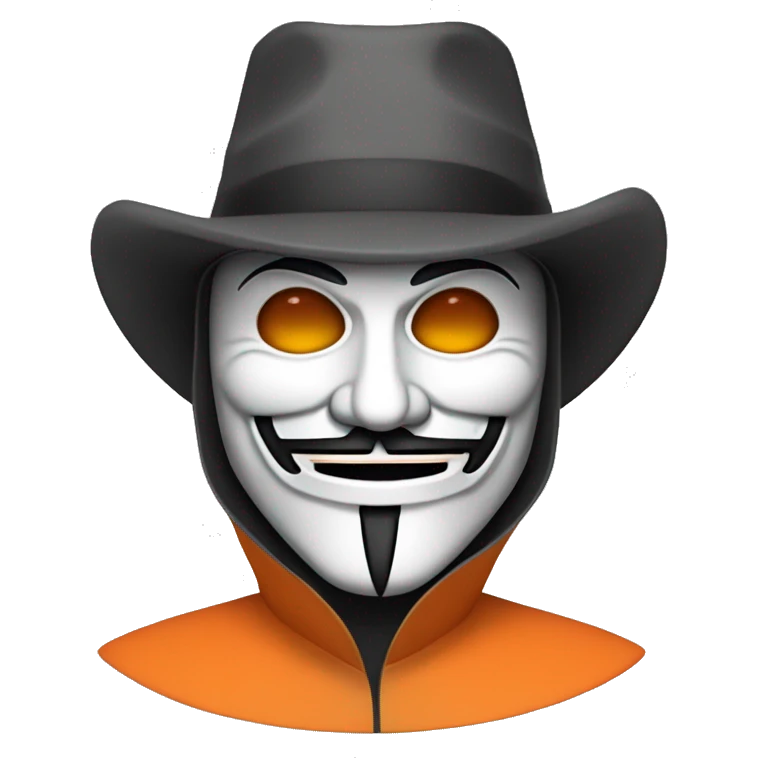 Guy Fawkes has gray mask orange eyes and a mustache  emoji