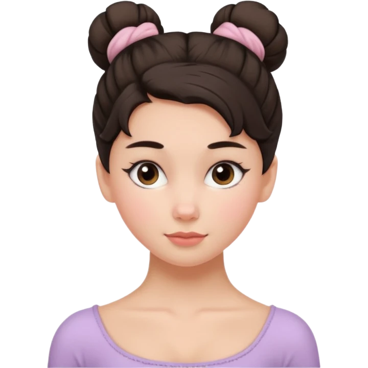 white girl a single messy ballet bun, dark hair,  emoji