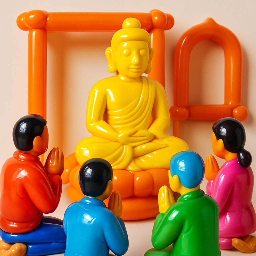 people praying in a Buddhist temple emoji