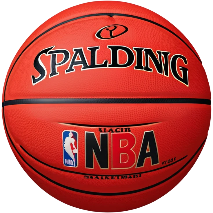Minimalist red and black Spalding basketball with NBA logo, red with black lines, iOS emoji style emoji