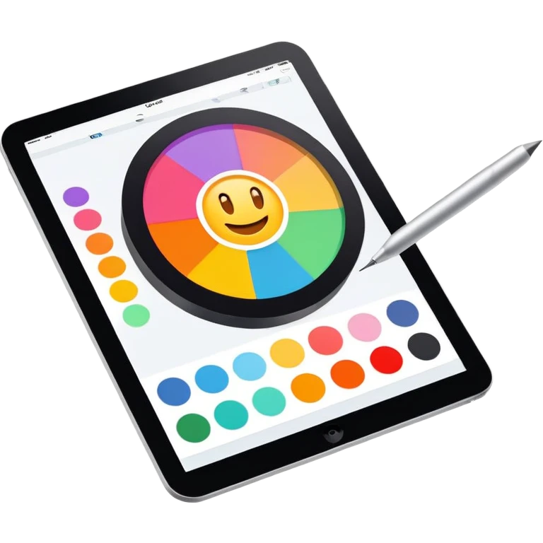 digital screen showing a basic logo being edited, with vector handles and a color palette emoji