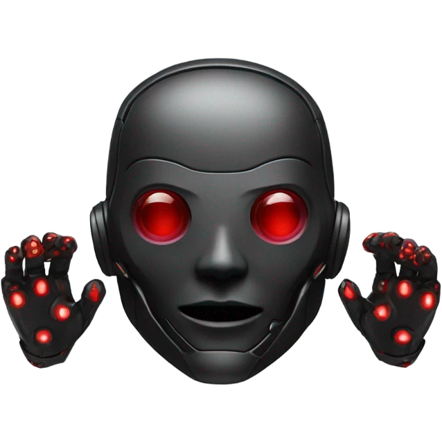 Cyborg wearing black suit, red VR headset emoji