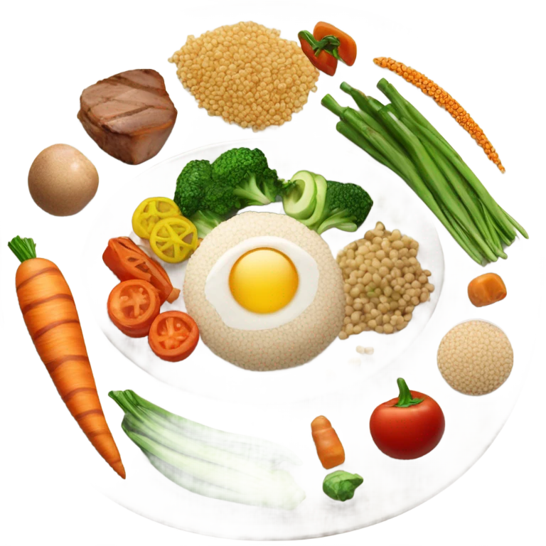 round white plate with healthy food emoji