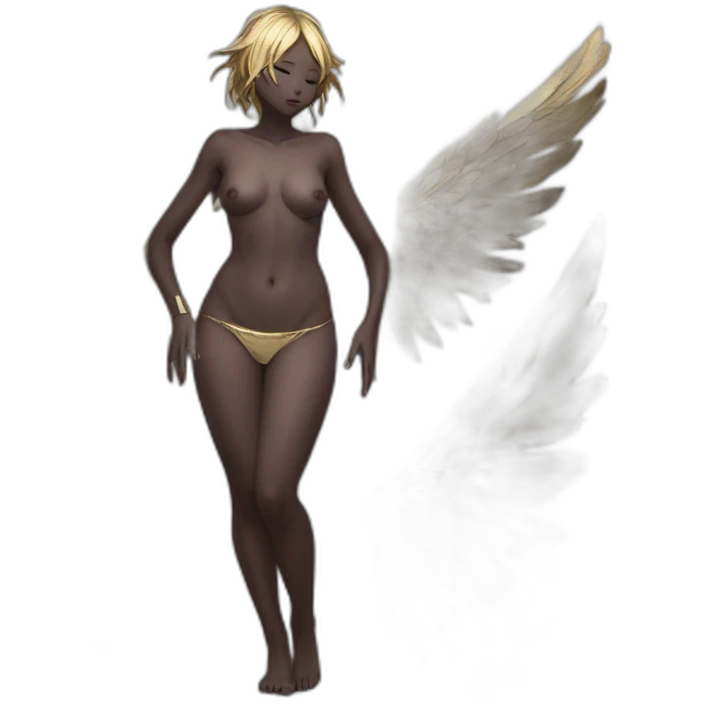 Bare belly, Wings, Choker, Colorless garden, Bathed in shadows, FOV 90 degrees, short lighting, L USM, Cold Colors, gilded technique, taiji, extremely hyper aesthetic, absurdres emoji