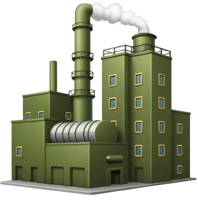 high quality military factory, military green color, no smoke, visually appealing emoji