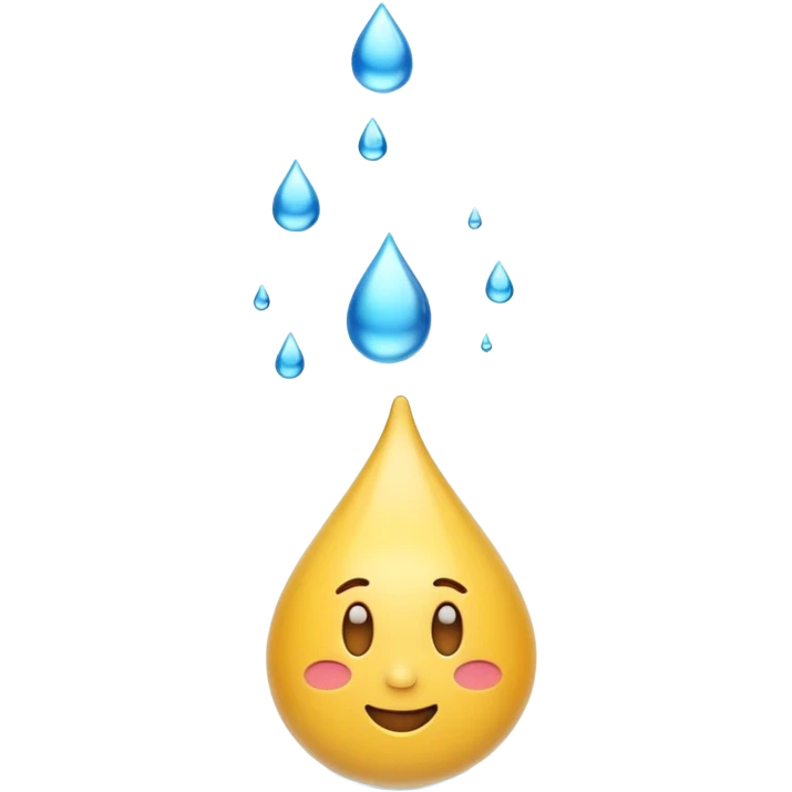 3D iPhone style emoji of a liquid drop falling, glossy and translucent, mid-air motion, isolated on white background, soft shadows, high detail, playful and cute. emoji