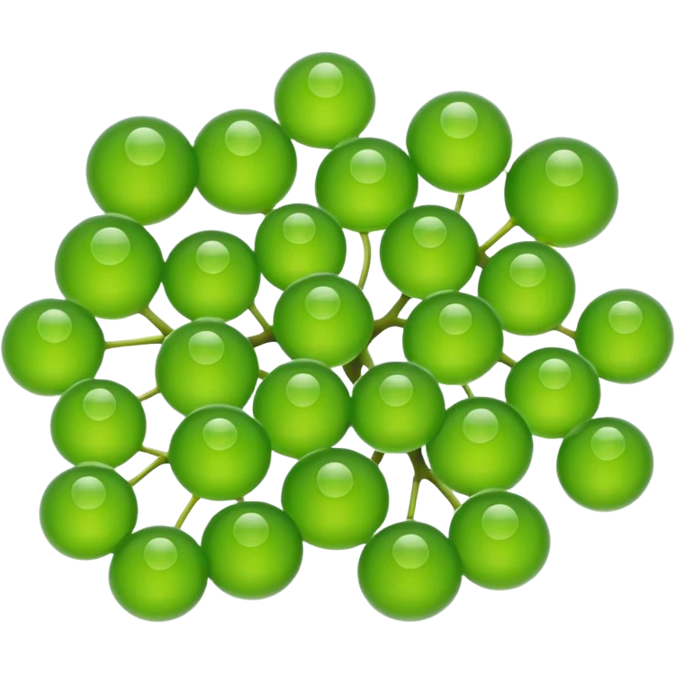 A cute emoji-style sea grape (Caulerpa lentillifera), 
made of tiny translucent green bubbles clustered together, 
glossy jelly-like texture, fresh ocean feel, 
simple and clean emoji design, minimal shading, 
rounded shapes, bright green color, isolated on transparent background emoji