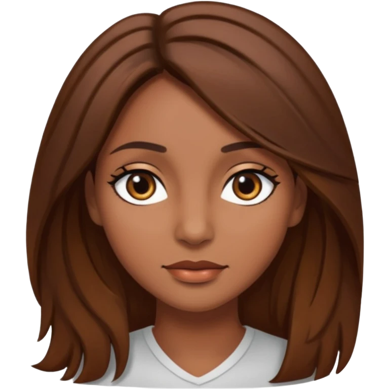 Chica morena con el pelo café medio largo en capas bonita con ojos negros  emoji