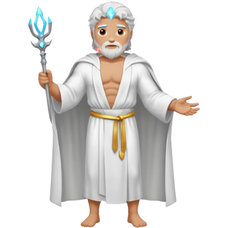 fullbody silverhair shirtless god ZEUS, white robe over shoulder, standing still emoji