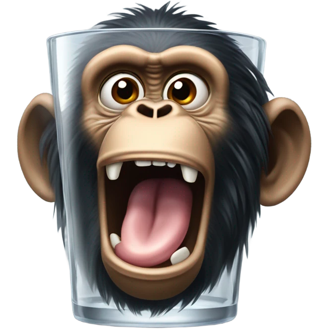 Insane Chimpanzee shaking his head with his tongue sticking out trying to escape the zoo grabbing on the glass emoji