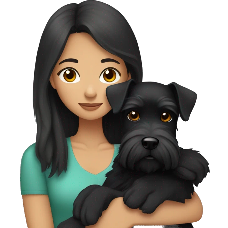 Asian young woman cuddling with black schnauzer  emoji
