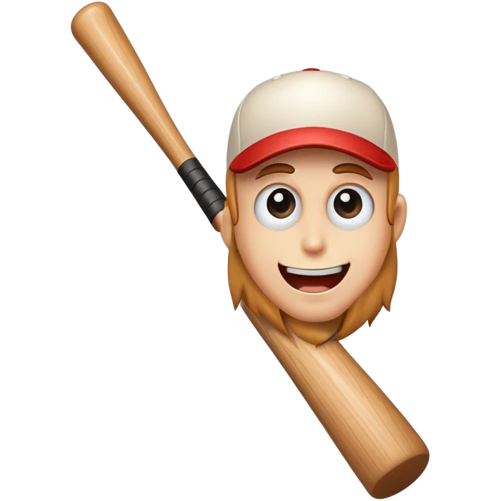 Cartoon baseball bat with a small friendly face and a winking eye emoji