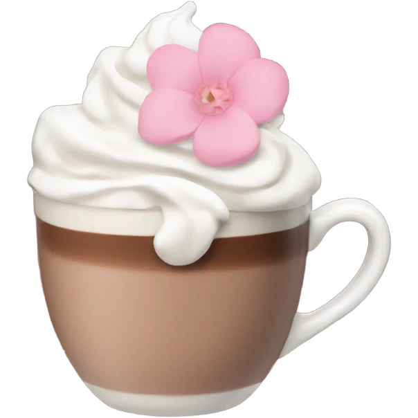 Hot chocolate with pale pink flower and whipped cream emoji
