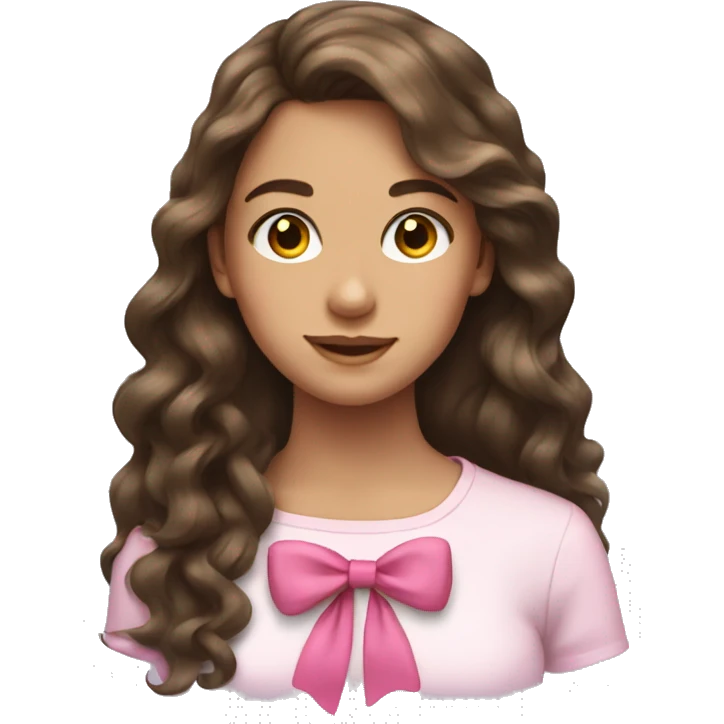 Teen girl with long wavy brunette hair with a pink bow in the back emoji