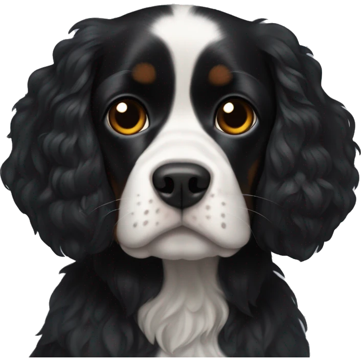 Small completely black king spaniel with black fur on his whole face and white fur on chest emoji