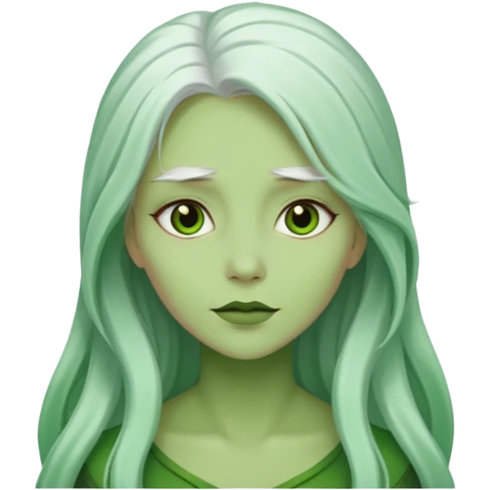 Woman with green skin color and white long hair emoji