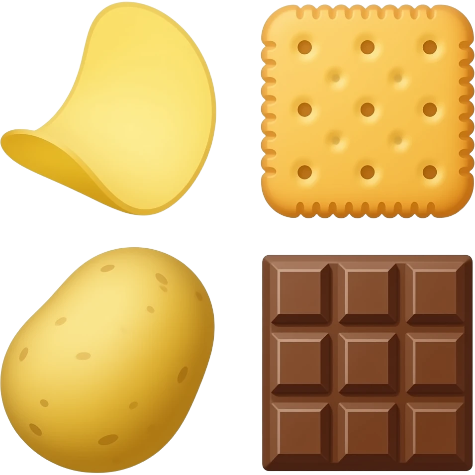 vector flat potato chips, crackers, chocolate emoji