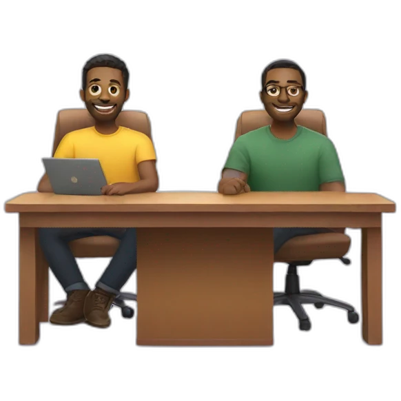 two podcasters sitting on a desk emoji