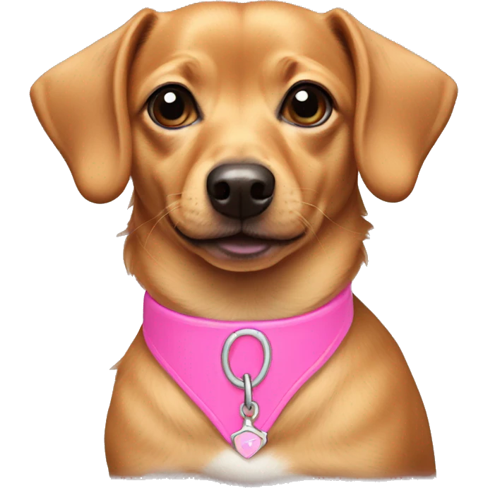 Chiweenie wearing a pink collar emoji