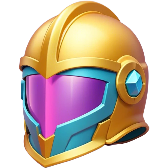 Clash of Clans aesthetic: Cinematic Playful 3D Isometric Helmet Emoji, rendered in a 3D vector-style similar to standard emojis with minimal shading and bold, simplified shapes. A compact, distinct form with signature details, softly glowing with a fantasy RPG magic charm. Simplified yet unmistakably iconic, highly detailed and consistent, glowing with a soft radiance and high shine. Stylized with a touch of heroic grandeur and a soft glowing outline, capturing the essence of a beloved gaming relic with a friendly, playful manner! emoji