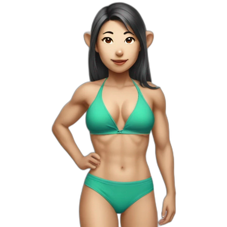 asian rat woman muscular with bikini emoji