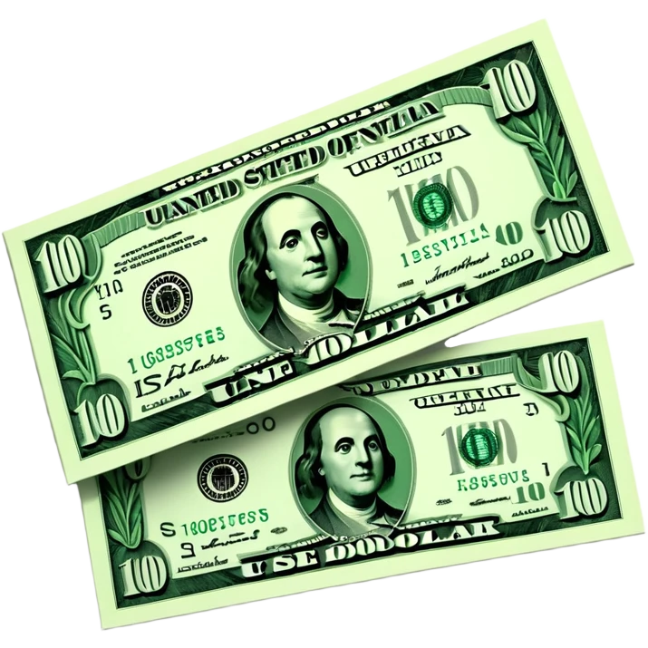 3D realistic US 100 dollar bill sticker, slight perspective, centered, clean cutout, transparent background, no text, no watermark emoji