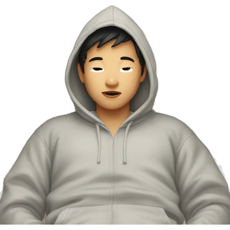 Asian boy in hoodie waking up emoji