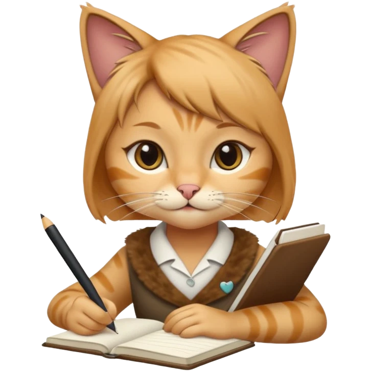 professional girl cat writing in notebook emoji