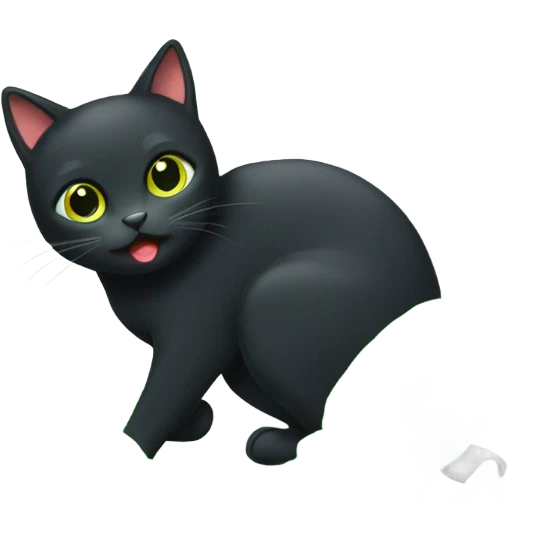 black cat that play with green leaves emoji